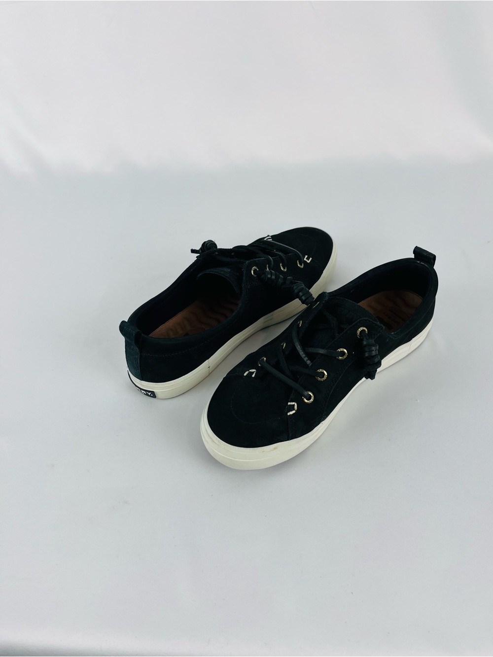 Sperry Women's Crest Vibe Plushwave Black Snake Nubuck Leather Shoes Size 7.5